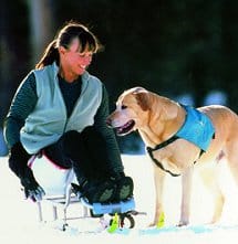 Candace Cable relaxes on the ski slopes with her dog, Homey, which she trained herself.