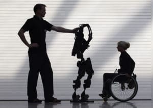 This photo depicts an Ekso bionic exoskeleton, which is different from the one worn during the World Cup ceremonies.