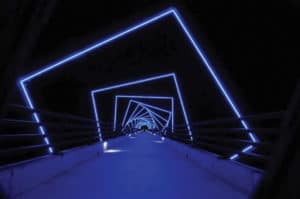 The High Trestle Trail Bridge, which runs from Ankeny to Woodward, is stunning at night.