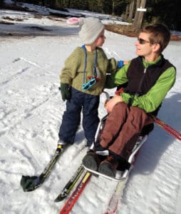 Hruzewicz teaches her 3-year-old son, Luca, to cross-country ski.