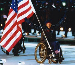 Candace Cable (pictured at the Winter 2002 opening ceremonies): “The Paralympics saved my life and defined my purpose.”