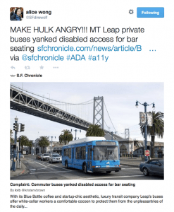 Alice Wong's tweeted response to Leap's dismantling of access features helped to bring national attention to what the bus company had done.