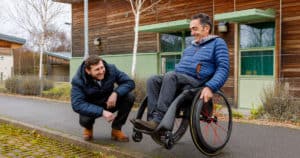 Slorance, right, and composites engineer Jakub Rycerz show off the latest Phoenix i prototype. Stay up to date at phoenix-i-wheelchair.com.