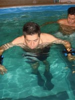 David Aldrich "walks" in aquatherapy session, but are his gains due to stem cell injections?
