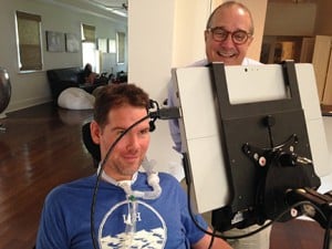 Former NOLA Saints football player Steve Steve Gleason demonstrates how he uses eye-tracking technology.