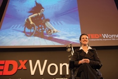 In her TED talk, Sue Austin talks about the incredible freedom her power chair has given her. Photo courtesy of Freewheeling