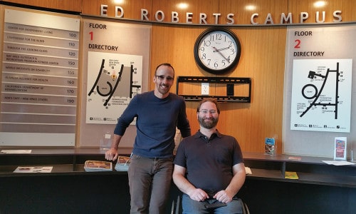 Tom Shankle and Walter Delson, co-leaders of United Spinal’s San Francisco Bay Area chapter, moved meetings from the basement of the Alta Bates hospital to the Ed Roberts Campus in Berkeley.