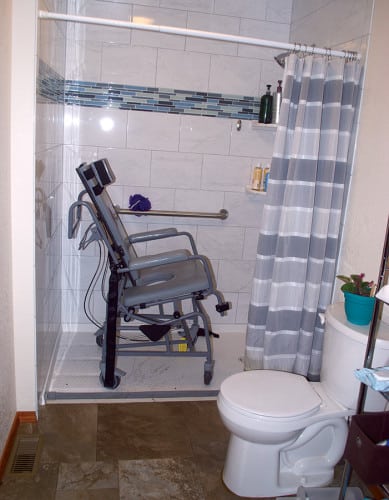 Mark Boatman and Dustin Hankinson’s bathroom modifications were spendy but funded by their state’s Medicaid and Community-Based Services program.