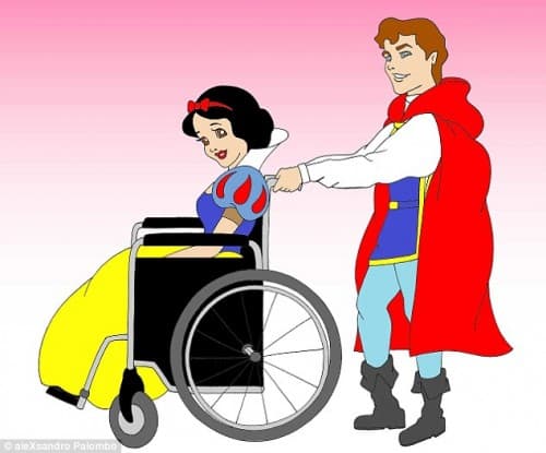 Snow White in wheelchair.