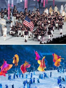 Representations of the Firebird, a mythical creature in Slavic folklore and one of the mascots of the Winter Games, appeared throughout the opening ceremonies. The shape of the Paralympic torch is modeled after a Firebird’s feather. Photos by Ken King