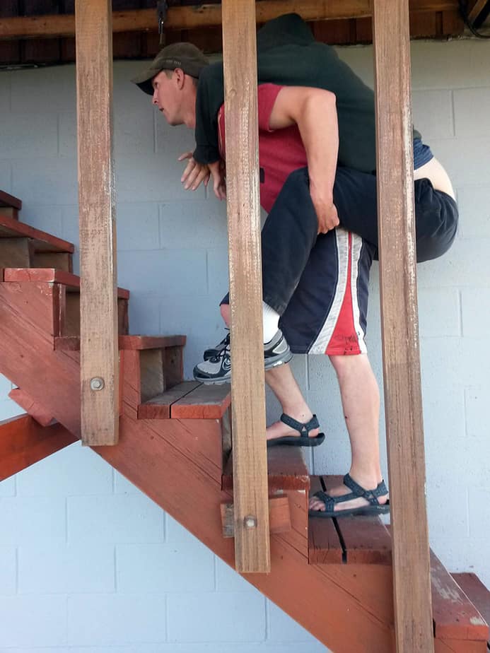 French borrowed his brother’s legs to get up the many steps to a fire lookout station for a memorable night’s camp.