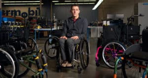 Aluminum wheelchairs account for the vast majority of complex wheelchairs sold in the U.S. Titanium frames like the one McBride is sitting in are increasingly rare.