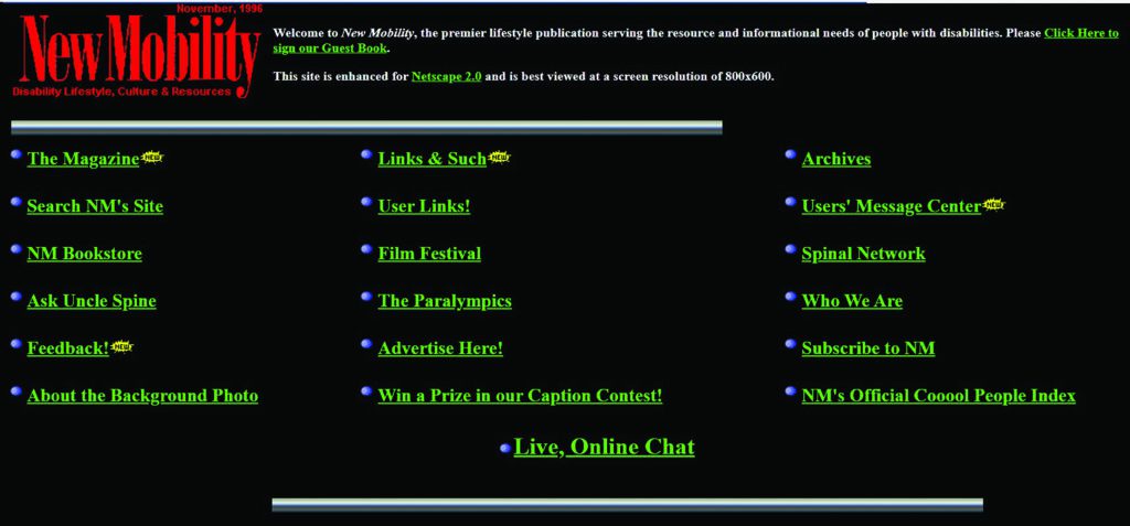 screen shot of NM website from 1996