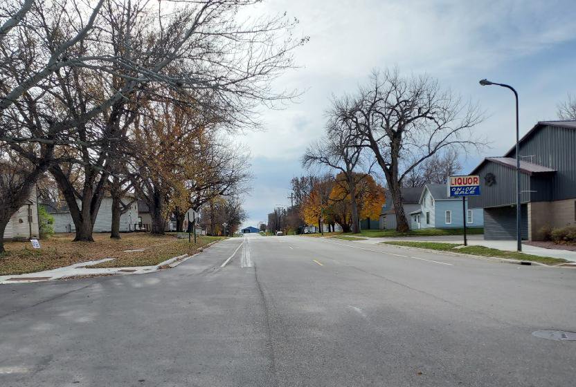 Currie, Minnesota, from one end of town to the other.