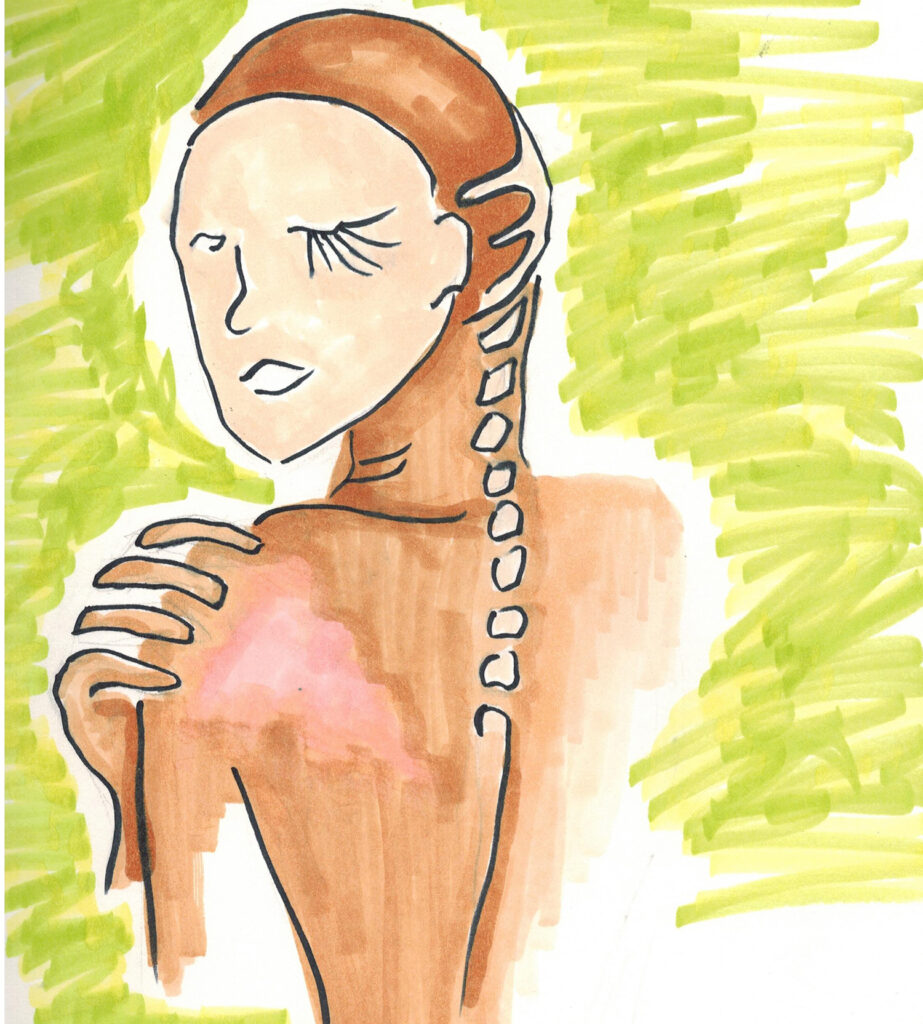 illustration of woman's head and back showing spinal cord