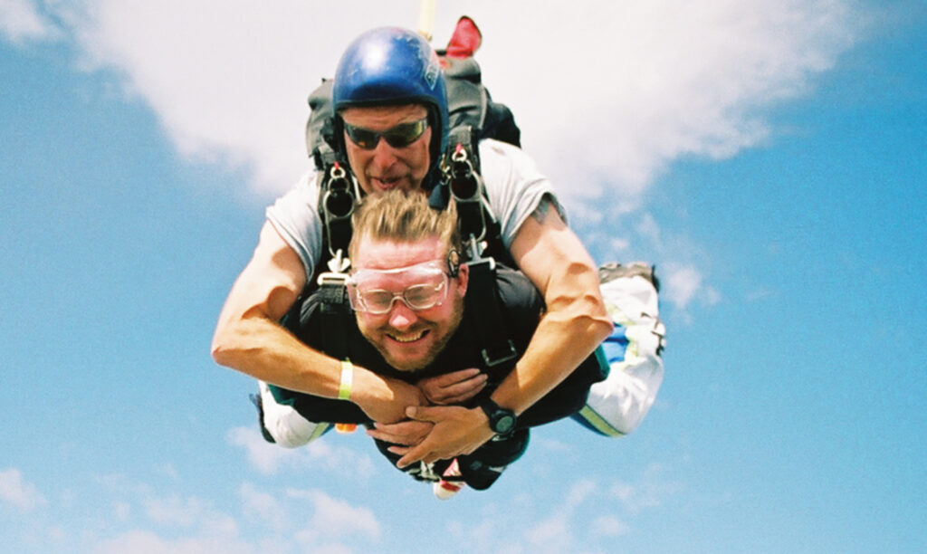 tandem skydivers in free fall