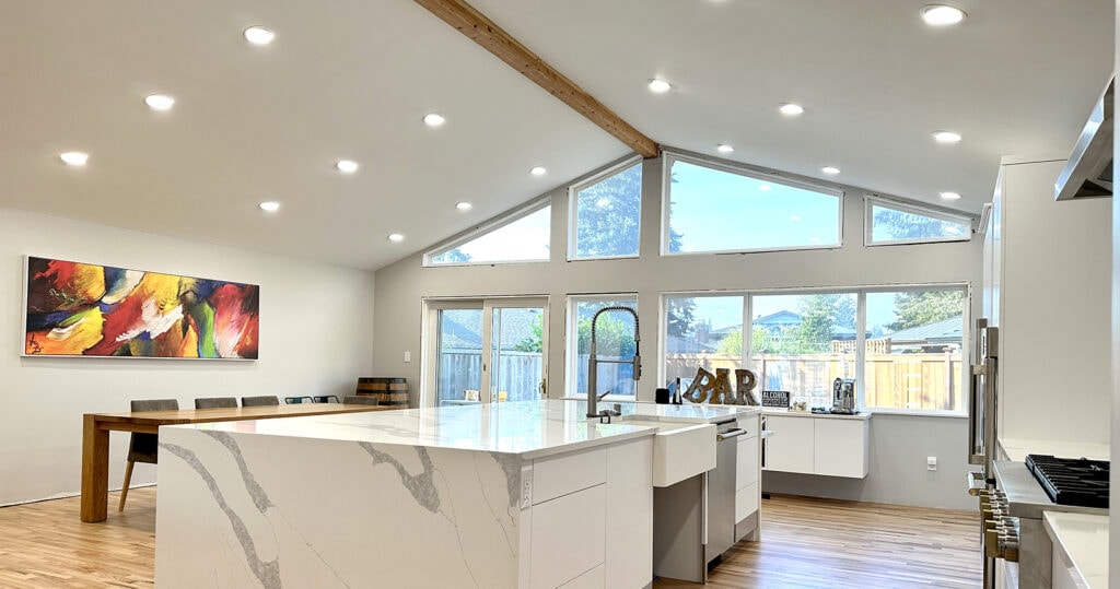 newly renovated kitchen with Lutron ceiling lights
