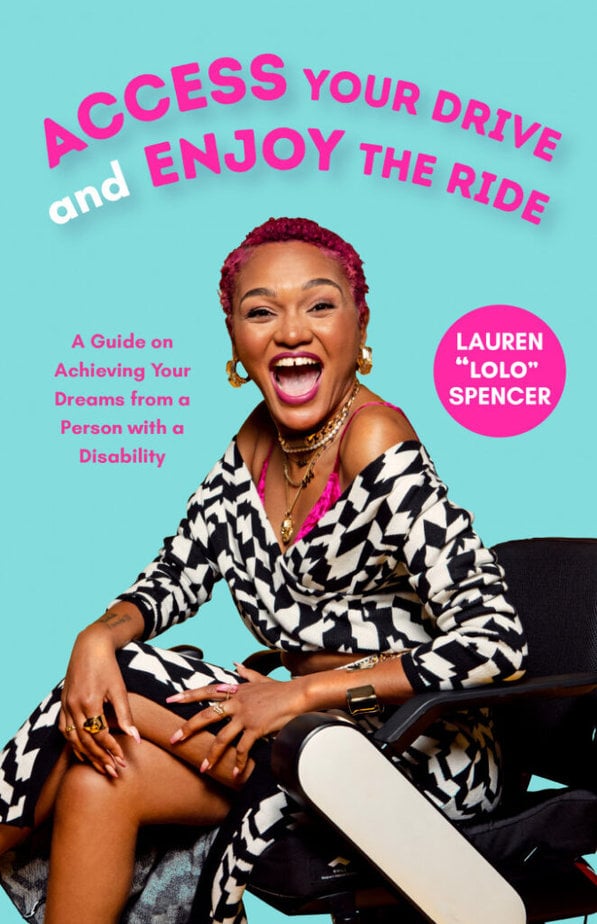 Lolo Spencer in book cover with big smile for camera