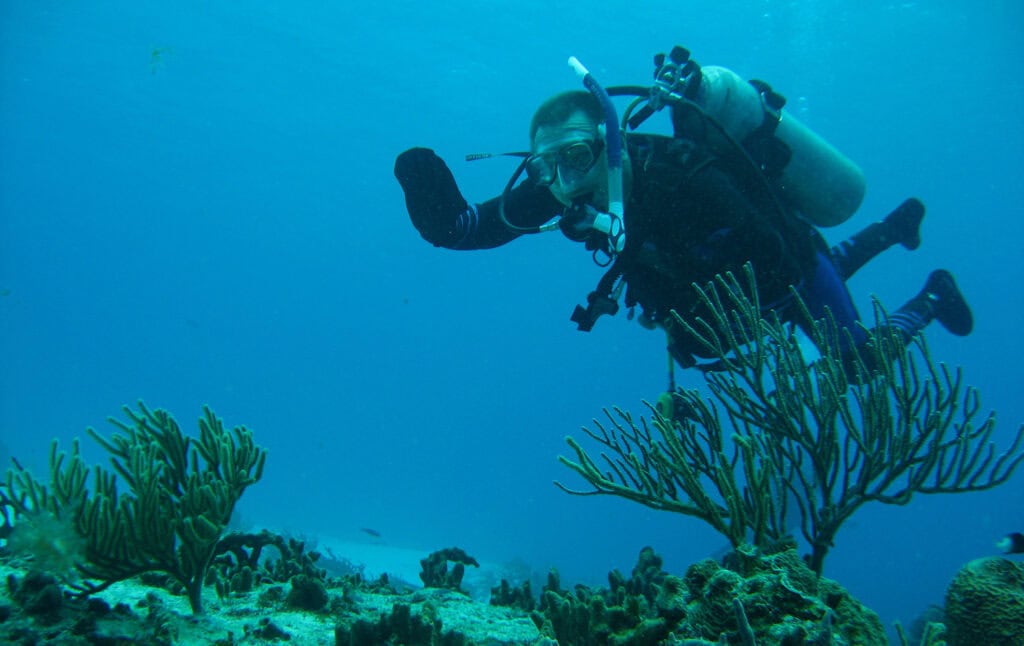 man scuba diving