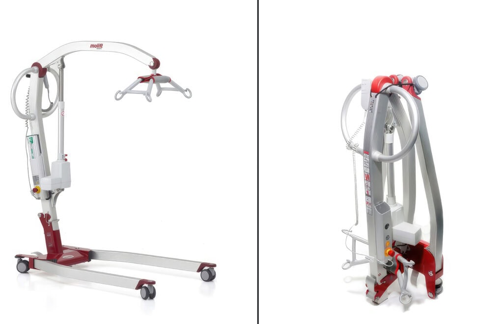 floor lift shown in place and folded for travel