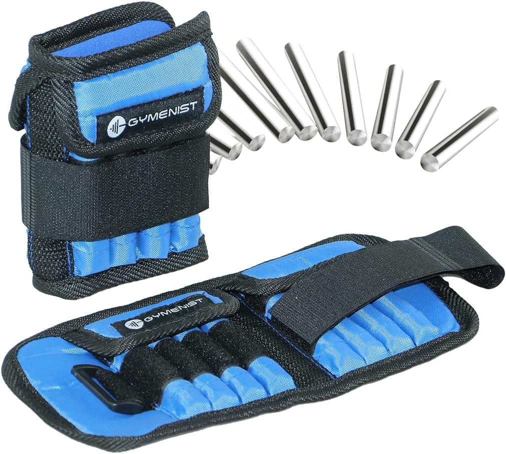 product photo of blue adjustable wrist weight with metal weight tubes shown