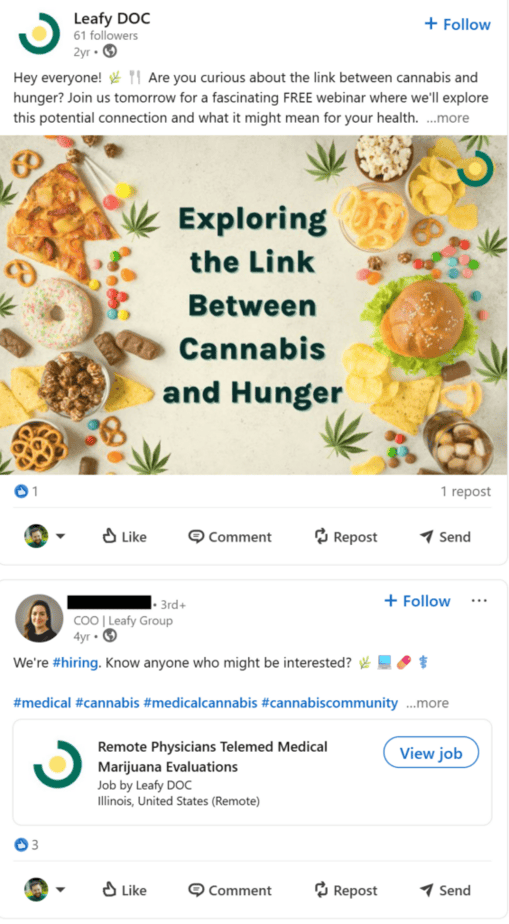 Leafy job posting on social media