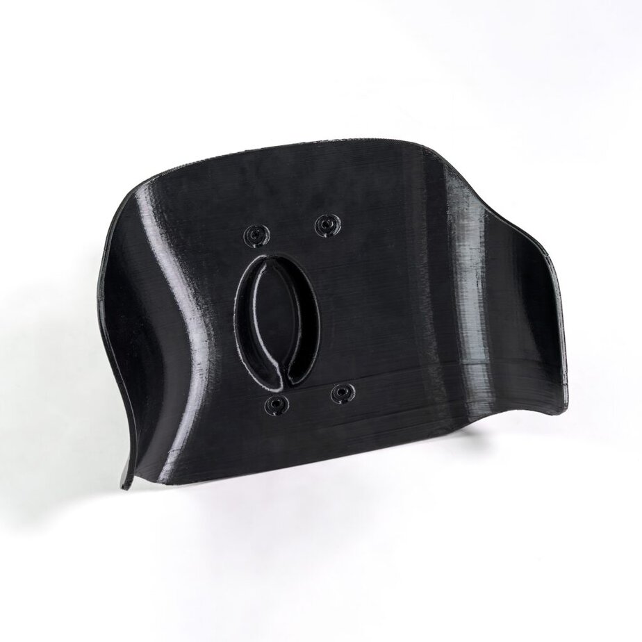 product photo of a black polycarbonate shell from the Bondar wheelchair backrest